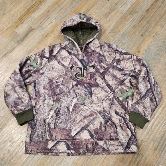 Vintage‎ Y2k True Timber Camo Sherpa Hoodie Sweatshirt Sweater Mens XL - Picture 6 of 6